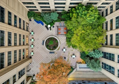 Top view of UC's 3rd floor outdoor terrace facing north